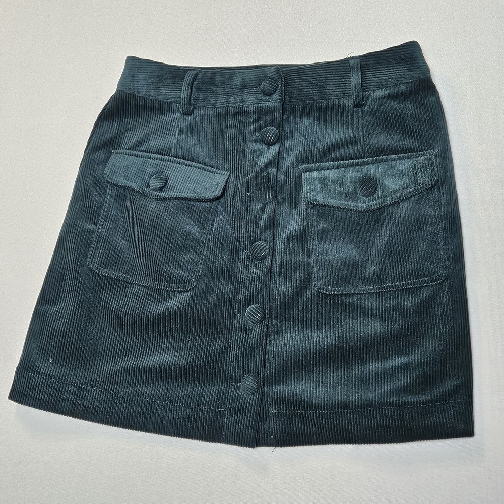 Andy & Lucy‎ Paris Corduroy Mini Skirt Button Front Pockets Green Women's L